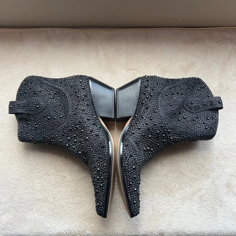 Jessica Simpson‎ 9 M Black Rhinestone Western Ankle Boots Pointed Toe Block Heel